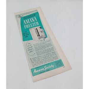1949 Vintage Amana Freezer Model 18 White Water Heater Print Ad 1940s Housewife